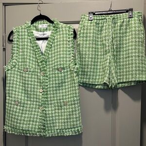 Tweed Houndstooth Vest and Shorts Set